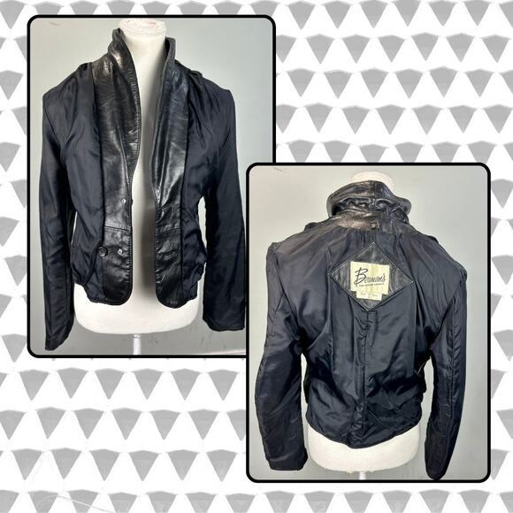 Vintage Berman's 70s Black 100% Leather Moto Crop Jacket Size 12 - Picture 4 of 5